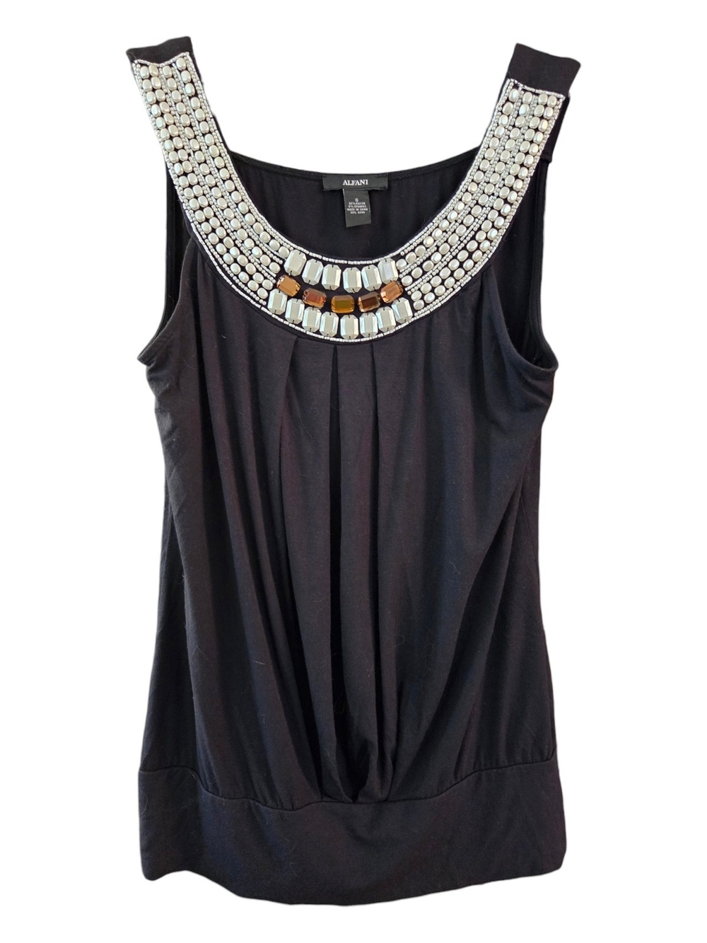Alfani Women's Ebony Beaded Scoop Neck Tank Top Blouse Sleeveless  - Size S